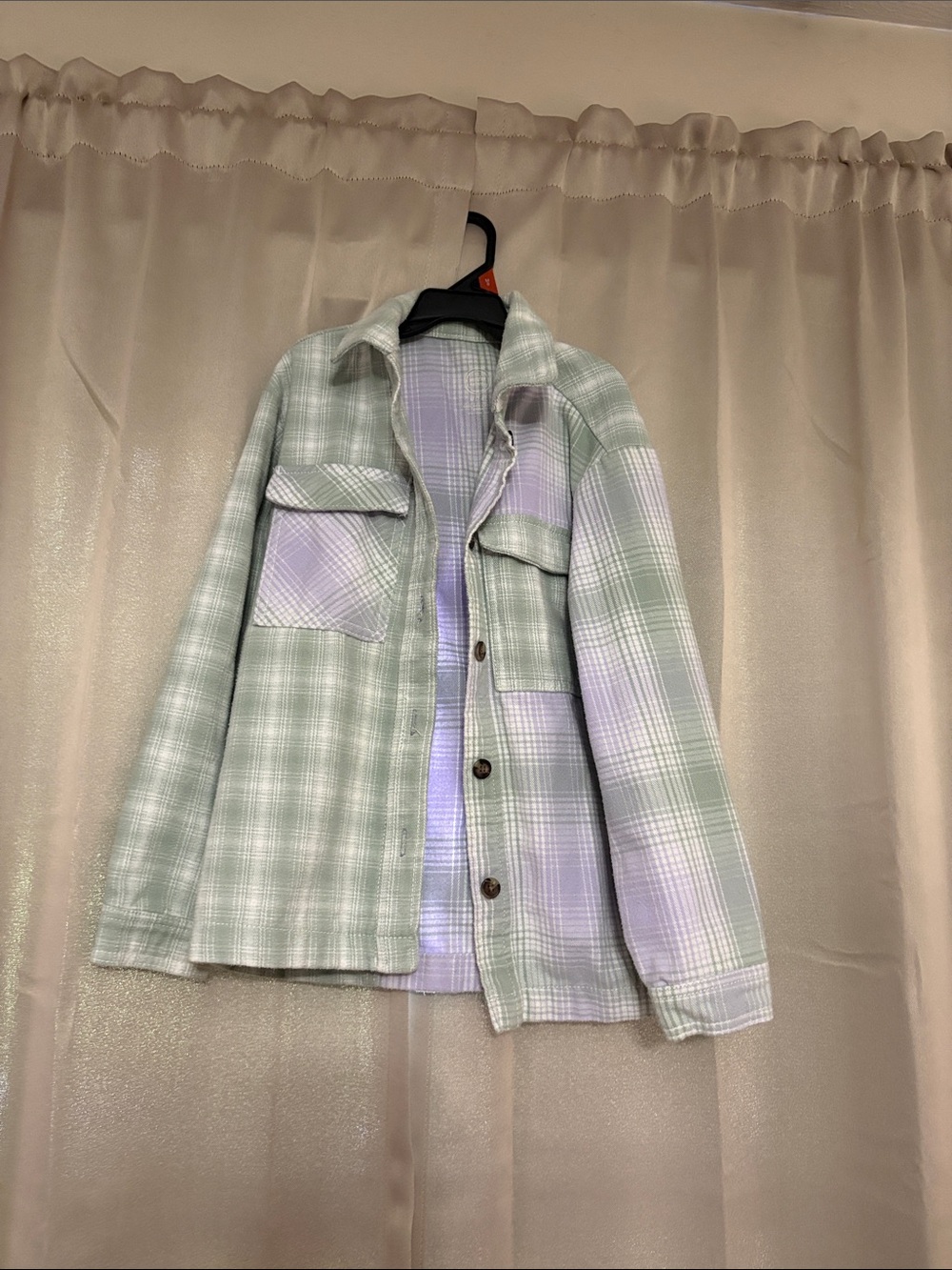 wonder nation Green and Lavender Plaid Button-Down Shirt